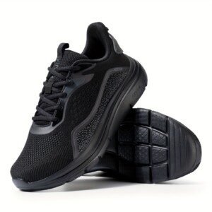 Men's Black Lace Up Sneakers with Rubber Bottoms