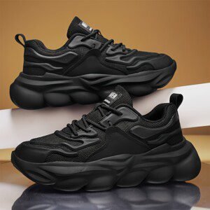 Men's Black Lace Up Sneakers with Rubber Bottoms
