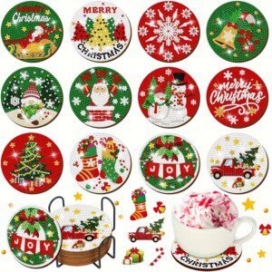 12 Pack Christmas Diamond Painting Coaster