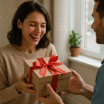 handing my girlfriend a gift